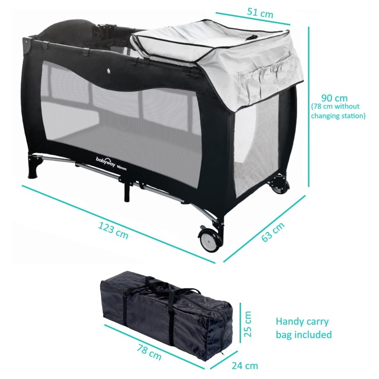 Babyway Travel Cot with Mattress Bassinet and Changing Table