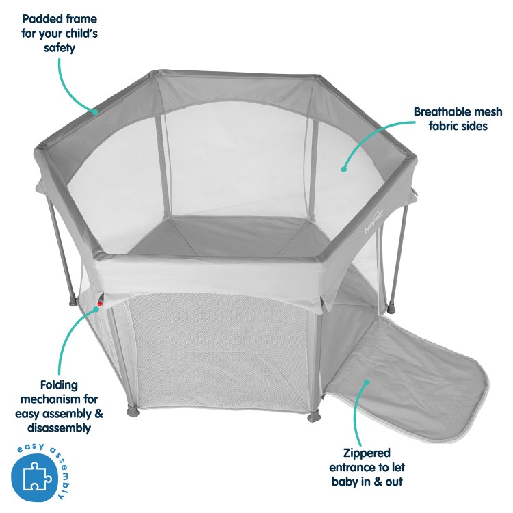 Babyway Foldable Baby Playpen with Carry Bag in Grey