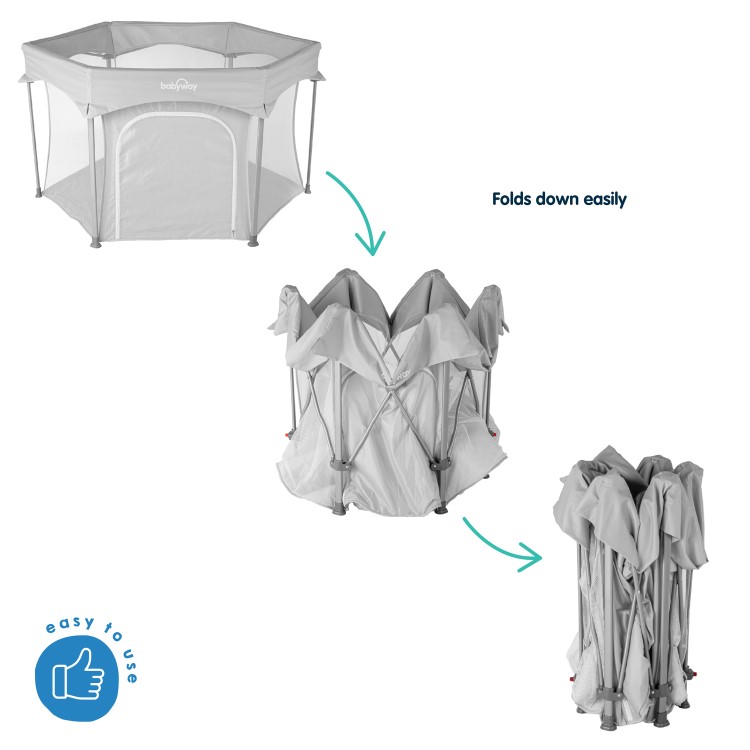 Babyway Foldable Baby Playpen with Carry Bag in Grey