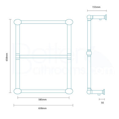 Elena Traditional Wall Hung Bathroom Towel Rail Radiator - 658 x 658mm