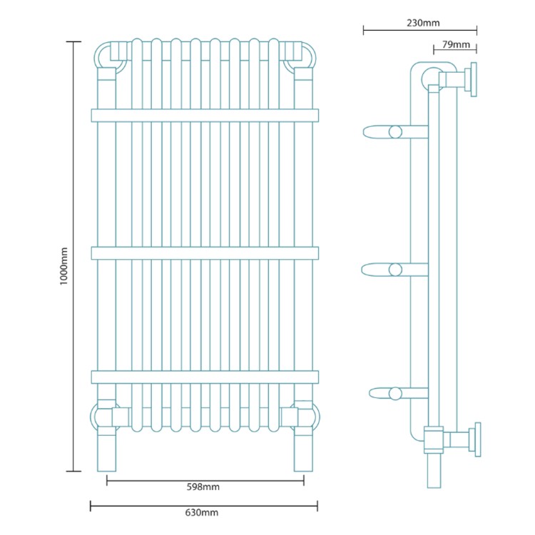 GRADE A1 - Huntington Wall Hung Traditional Bathroom Towel Radiator - 1000 x 630mm