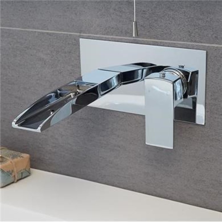 Wall Mounted Chrome Mono Waterfall Basin Mixer Tap - Tabor