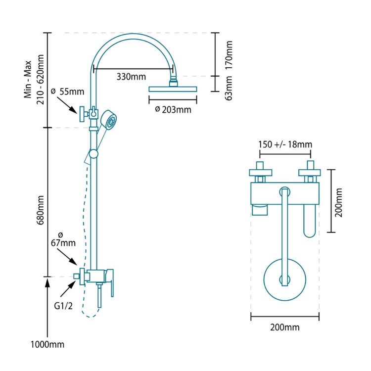 Palmera Premium Rigid Riser Shower Rail Kit with Valve