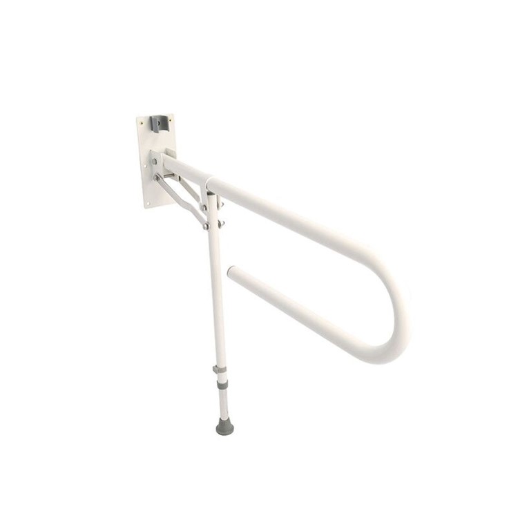 GRADE A1 - White Foldaway Hand Rail with Drop Down Leg