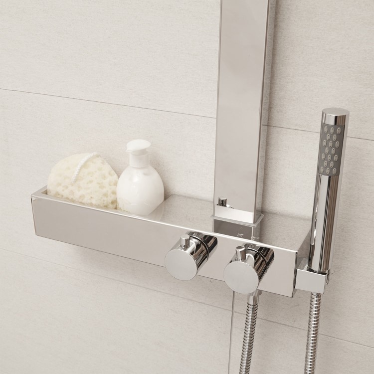 Latvin Thermostatic Shower Tower Panel with Integrated Storage