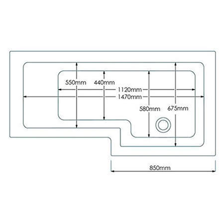 GRADE A1 - Left Hand L-Shaped Shower Bath - L1670 x W850mm