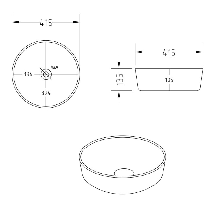 GRADE A1 - Arabella Round Countertop Basin - 415mm