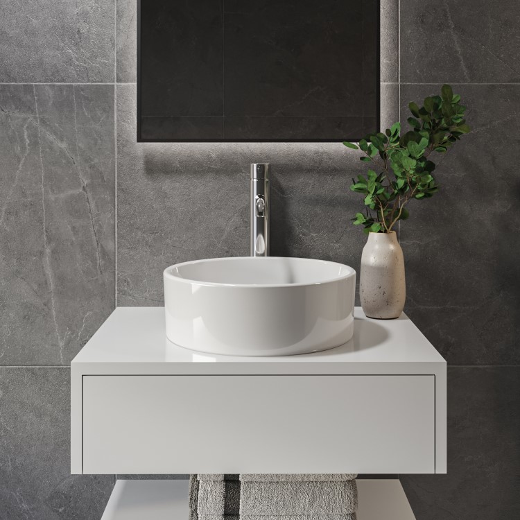 ONLY OPENED - Alaska White Round Countertop Basin - 385mm