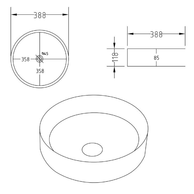 ONLY OPENED - Alaska White Round Countertop Basin - 385mm