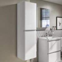 GRADE A1 - 1400mm White Gloss Wall Hung Tall Boy Storage Unit - Portland