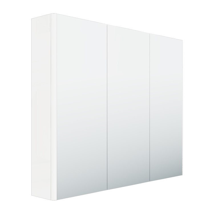 GRADE A1 - 800mm Wall Hung 3 Door Mirrored Cabinet White Gloss - Portland