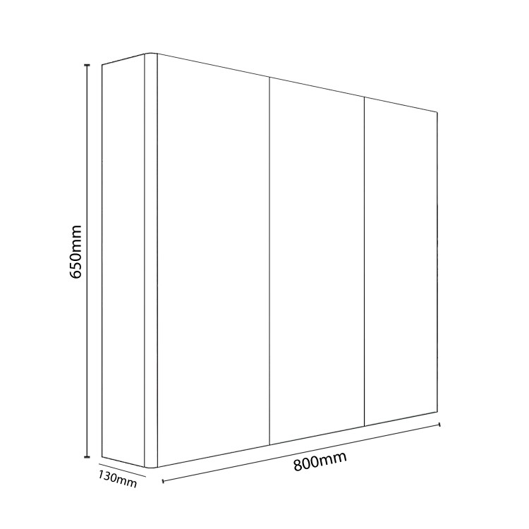 GRADE A1 - 800mm Wall Hung 3 Door Mirrored Cabinet White Gloss - Portland
