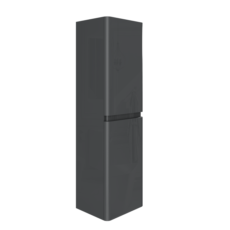 GRADE A1 - 1400mm Dark Grey Gloss Wall Hung Tall Boy Storage Unit  - Portland