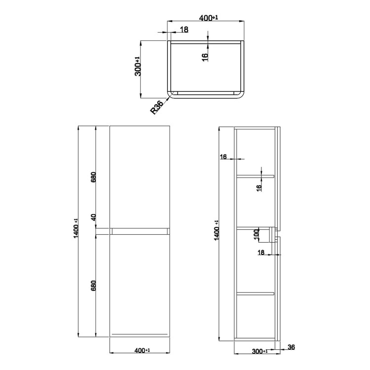 GRADE A1 - 1400mm Dark Grey Gloss Wall Hung Tall Boy Storage Unit  - Portland