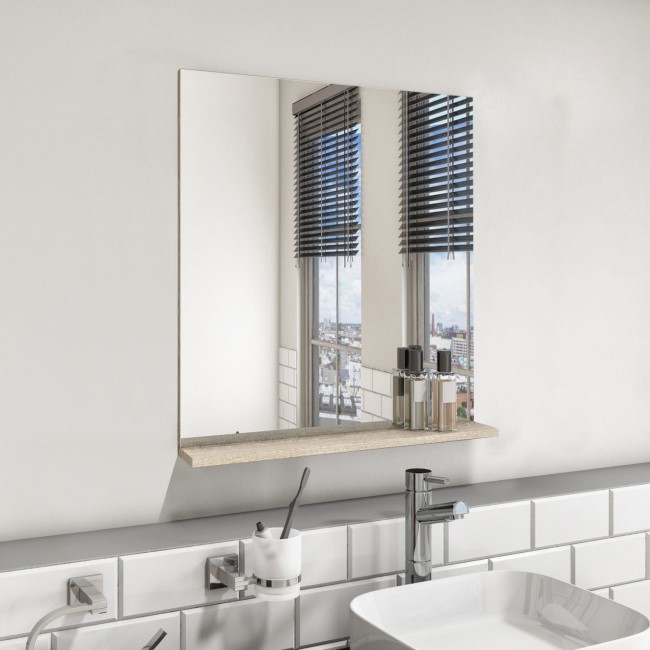 Rectangular Oak Mirror With Shelf 650 x 600mm - Boston