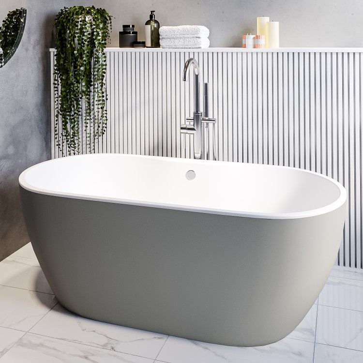 Grey Freestanding Double Ended Bath 1655 x 750mm - Lisbon