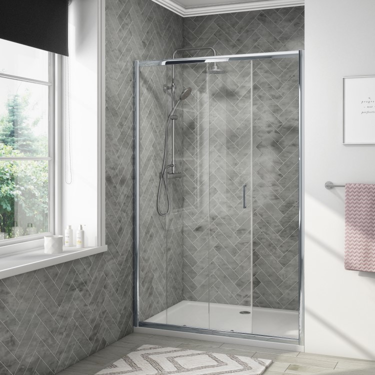 GRADE A1 - Sliding Shower Door 1000mm - 4mm Glass - Vega Range