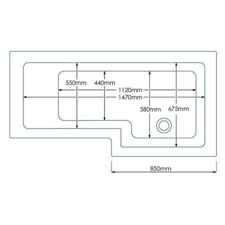 GRADE A1 - L-Shaped Square Right Hand Shower Bath - 1700 x 850mm