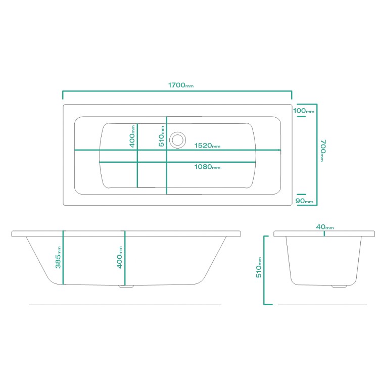 GRADE A1 - Chiltern Square Double Ended Bath - 1700 x 700mm
