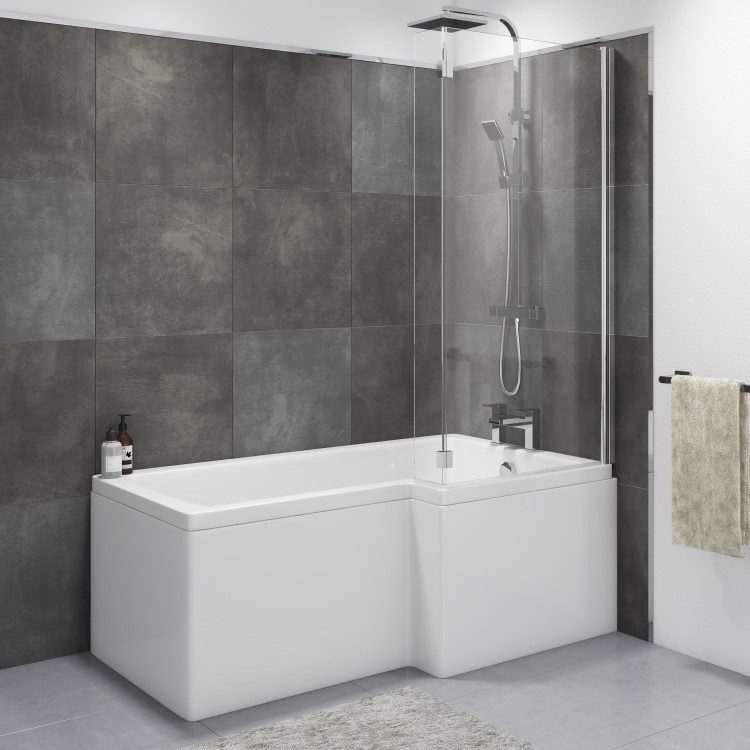 GRADE A1 - L Shape Shower Bath Right Hand 1700 x 850mm - Lomax