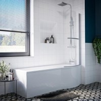 GRADE A1 - 1700 x 850 P Shaped Shower Bath Right Hand