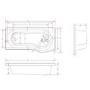 GRADE A1 - 1700 x 850 P Shaped Shower Bath Right Hand