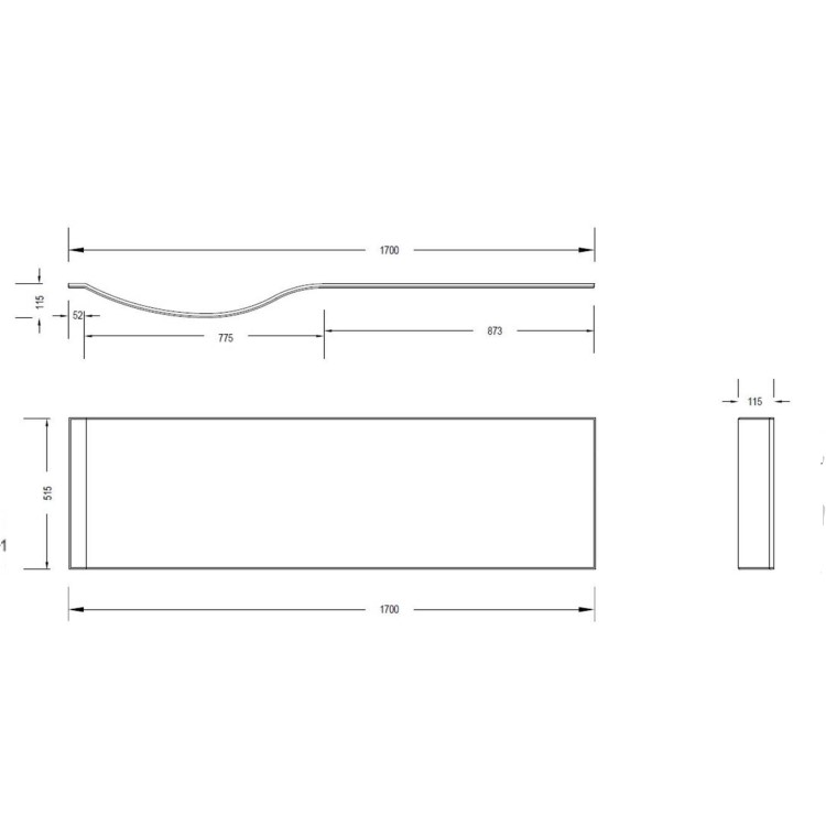 GRADE A1 - 1700mm P Shaped Acrylic Bath Front Panel - Portland