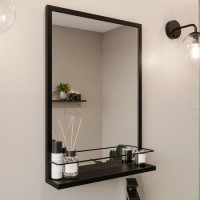 Rectangular Black Bathroom Mirror with Shelf - 500 x 700mm - Iona Rectangular Black Bathroom Mirror with Shelf - 500 x 700mm - Iona
