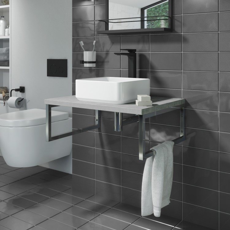 GRADE A1 - 600mm Concrete Effect Countertop Basin Shelf Only - Lund