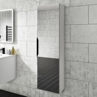 GRADE A1 - White Mirrored Wall Mounted Tall Bathroom Cabinet 400mm - Sion