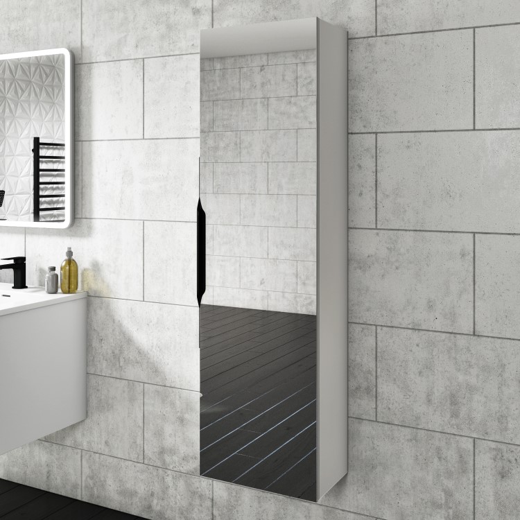GRADE A1 - White Mirrored Wall Mounted Tall Bathroom Cabinet 400mm - Sion