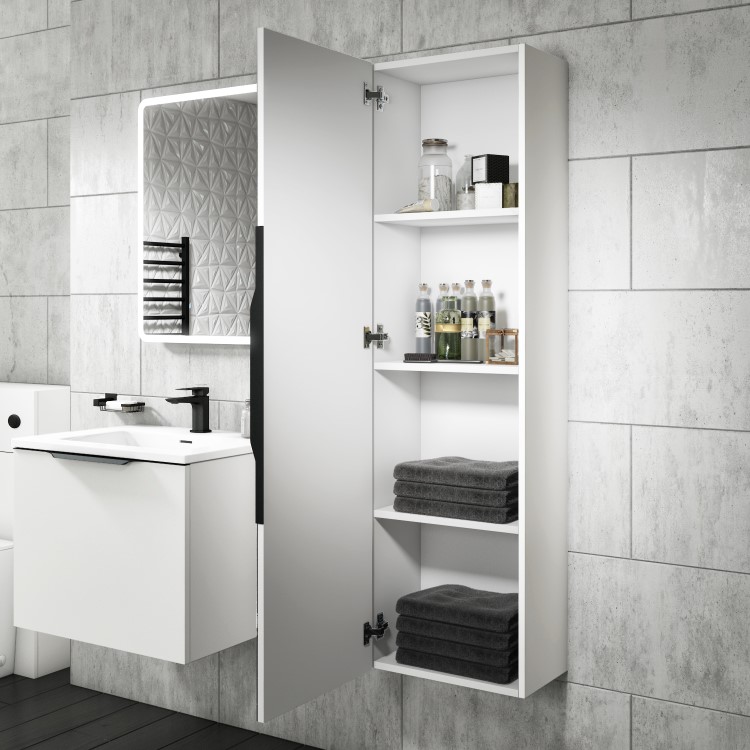 GRADE A1 - White Mirrored Wall Mounted Tall Bathroom Cabinet 400mm - Sion