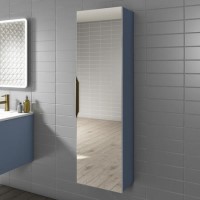 GRADE A1 - Single Door Blue Mirrored Wall Mounted Tall Bathroom Cabinet 400 x 1400mm - Sion