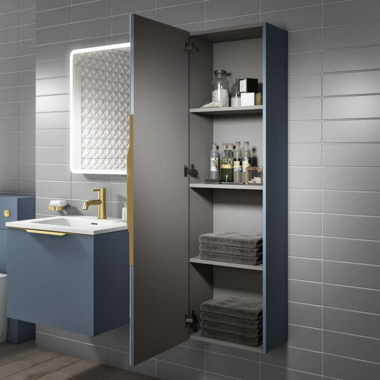 GRADE A1 - Single Door Blue Mirrored Wall Mounted Tall Bathroom Cabinet 400 x 1400mm - Sion