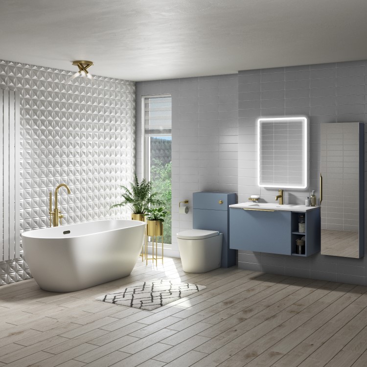 GRADE A1 - Single Door Blue Mirrored Wall Mounted Tall Bathroom Cabinet 400 x 1400mm - Sion