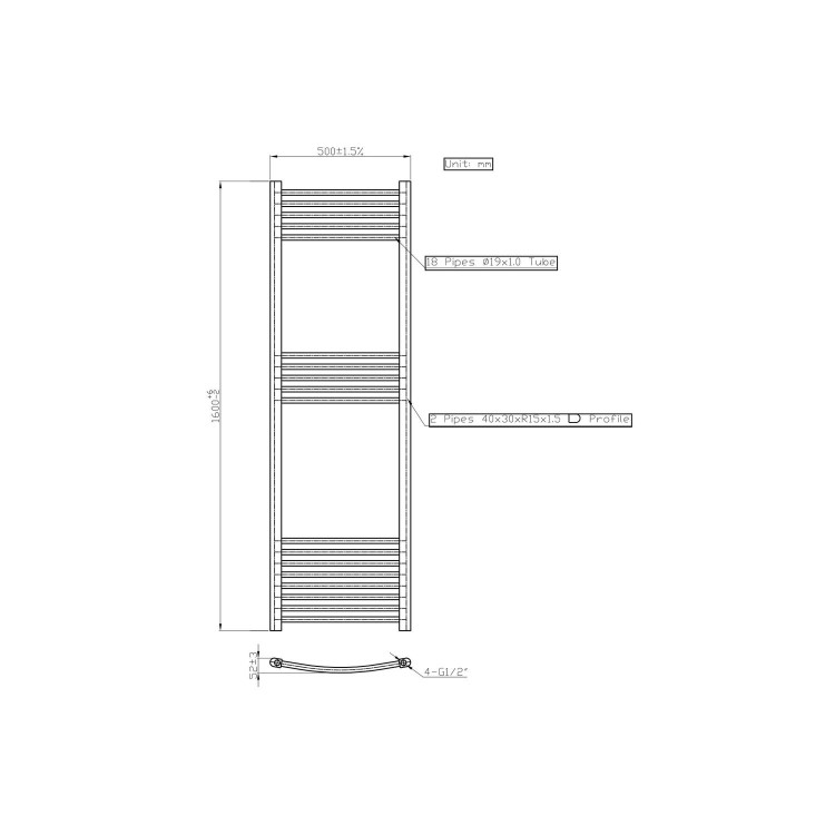 Chrome Heated Towel Rail Radiator 1600 x 500mm - Gobi
