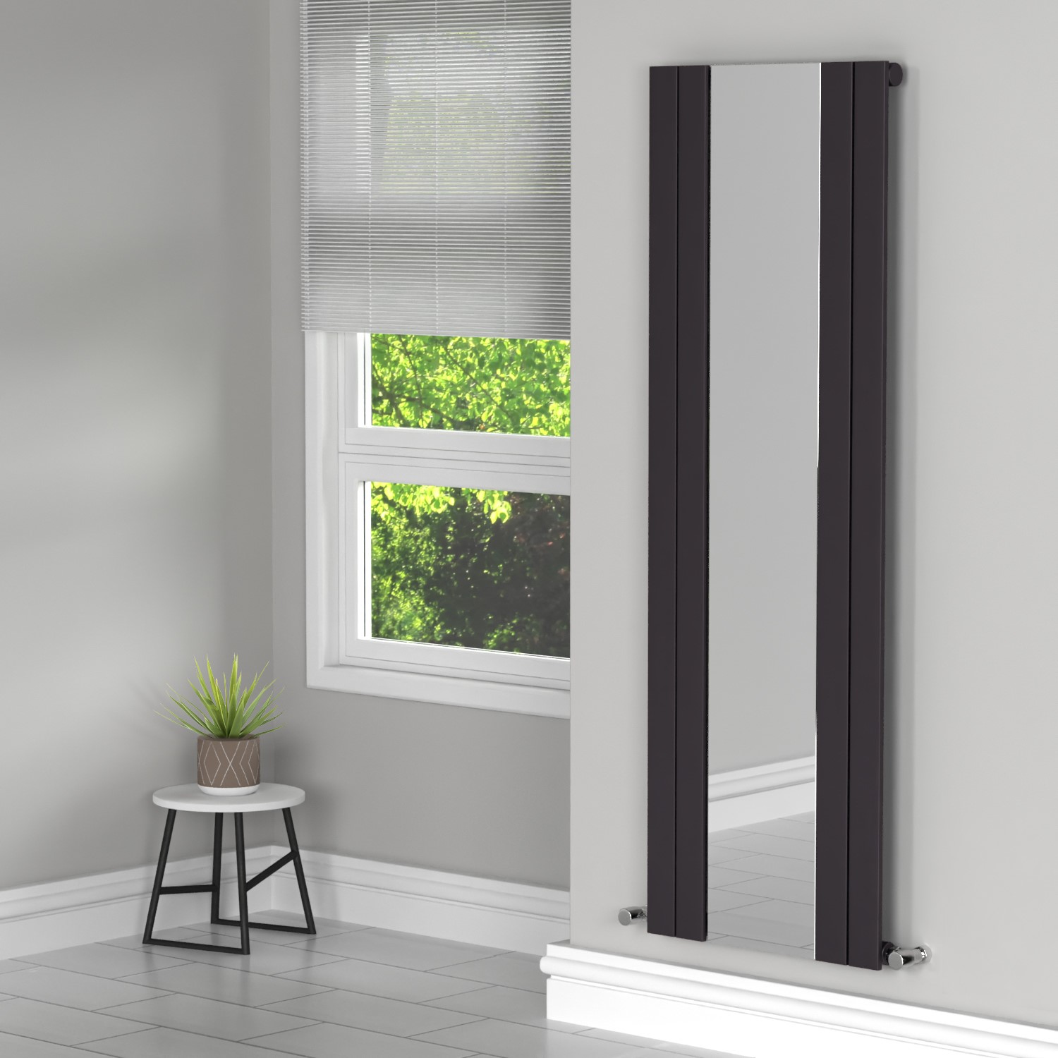 Shani Radiator Anthracite Vertical Single Panel Radiator with Mirror 1800 x 600mm ...