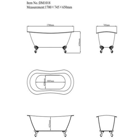 GRADE A1 - Traditional Double Ended Matt White Bathtub 1700x740x650mm