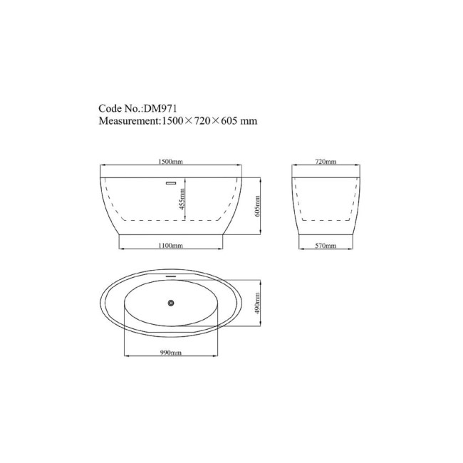 Freestanding Double Ended Bath 1500 x 720mm - Alvor