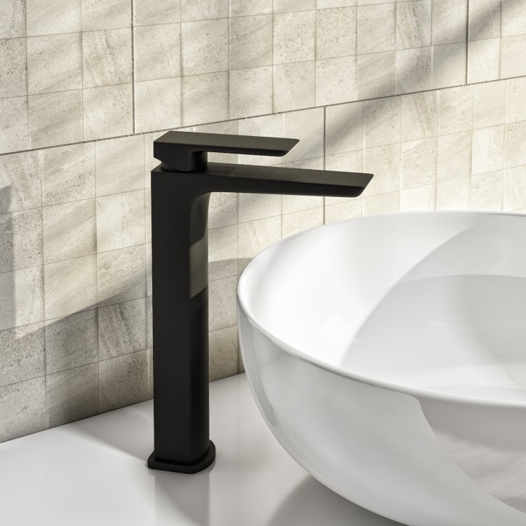 Tall Black Single Lever Basin Mixer Tap - Zana