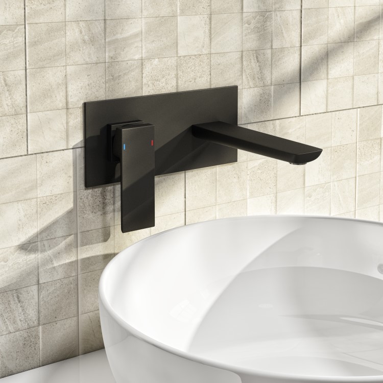 Wall Mounted Black Basin Mixer Tap - Zana