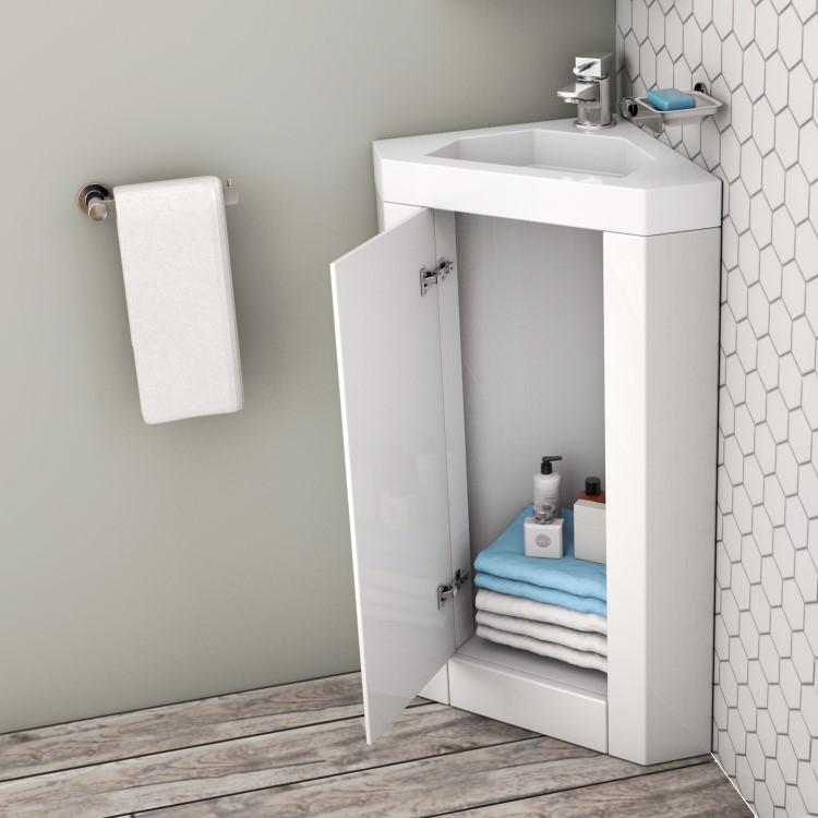 GRADE A1 - 400mm Corner Vanity Unit with Basin - Single Door- White - Apollo