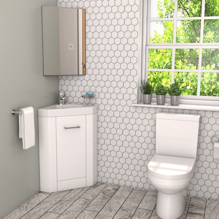 GRADE A1 - 400mm Corner Vanity Unit with Basin - Single Door- White - Apollo