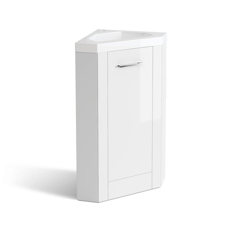 GRADE A1 - 400mm Corner Vanity Unit with Basin - Single Door- White - Apollo
