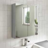 Grey 2 Door Mirrored Bathroom Cabinet 600 x 650mm - Ashford