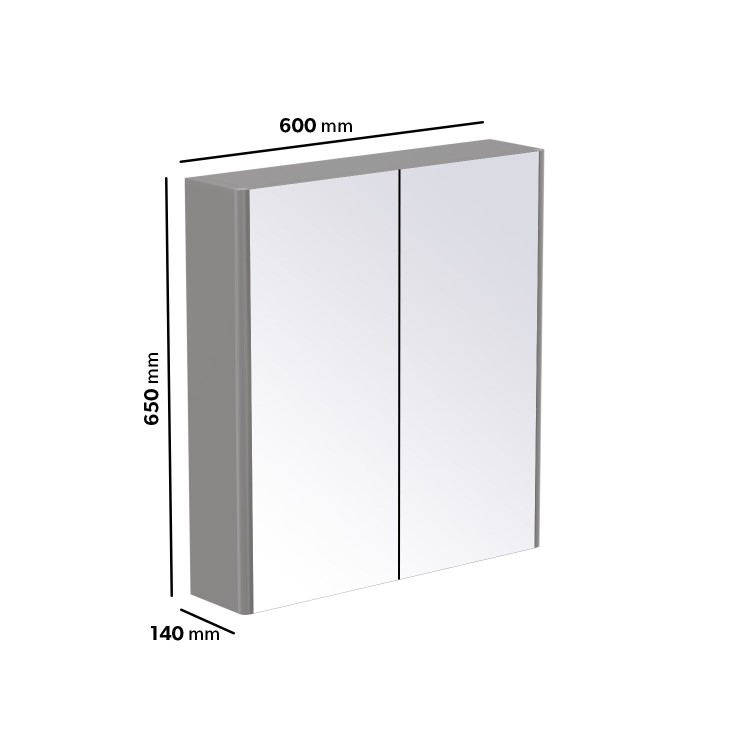 Grey 2 Door Mirrored Bathroom Cabinet 600 x 650mm - Ashford