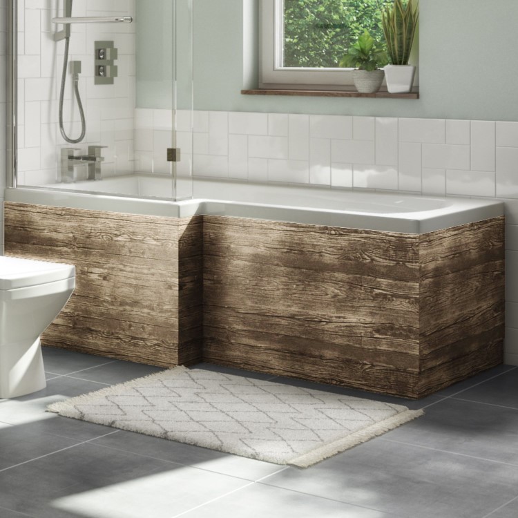 GRADE A1 - 1700mm Wood Effect L Shape Bath Front Panel - Ashford