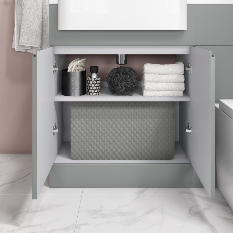 Grade A1 - 1100mm Grey Toilet and Sink Unit Left Hand with Round Toilet and Child Step - Bali