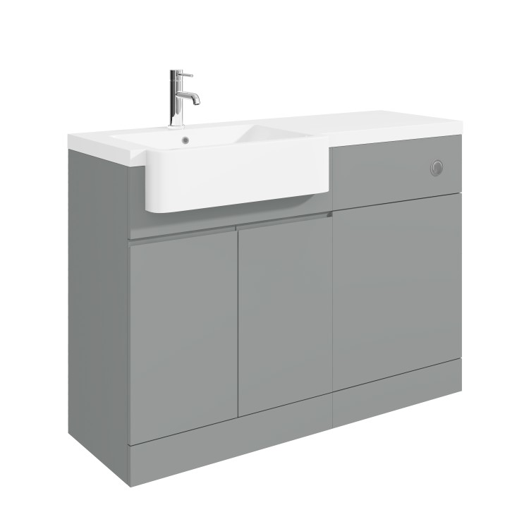 Grade A1 - 1100mm Grey Toilet and Sink Unit Left Hand with Round Toilet and Child Step - Bali