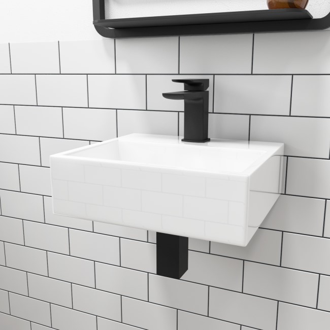 GRADE A1 - Matt White 400mm Wall Hung Basin - Houston